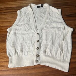 Vintage‎ Structure Men's XL Cream Cable Knit Button Down Sweater Vest  90s